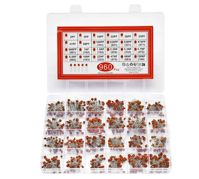 960pcs Ceramic Capacitor Kit Set 2pF-0.1uF Electronic Components Capacitor Assorted Kit IC Samples DIY