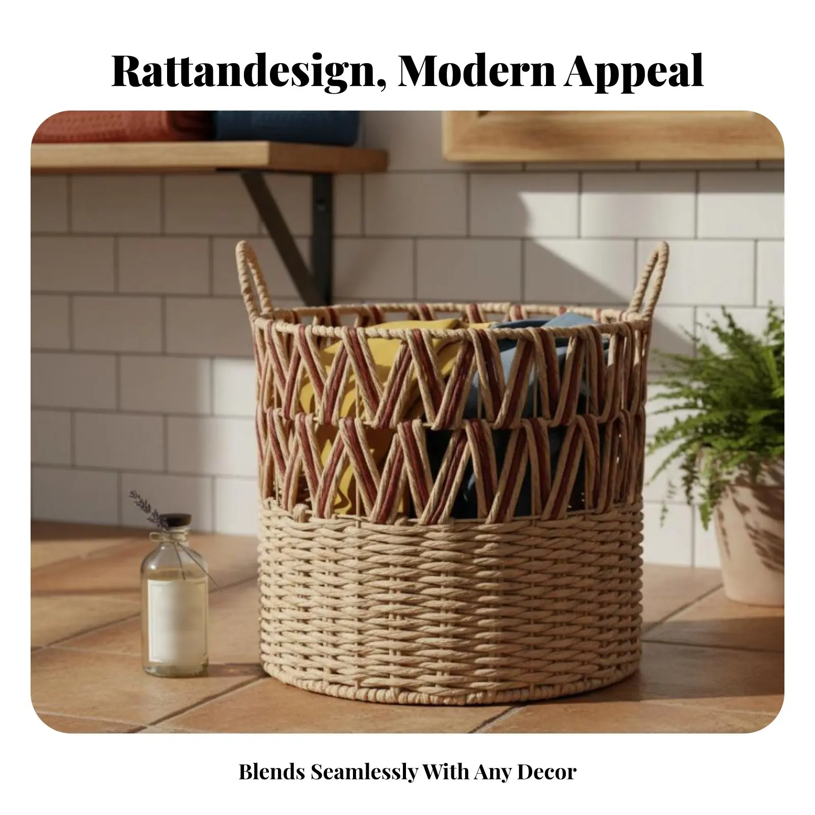 

Woven Laundry Hamper with Lid Handwoven Design Clothes Bin Breathable Weave Side Handles for Homeowners, Hotel Managers, Bedroom