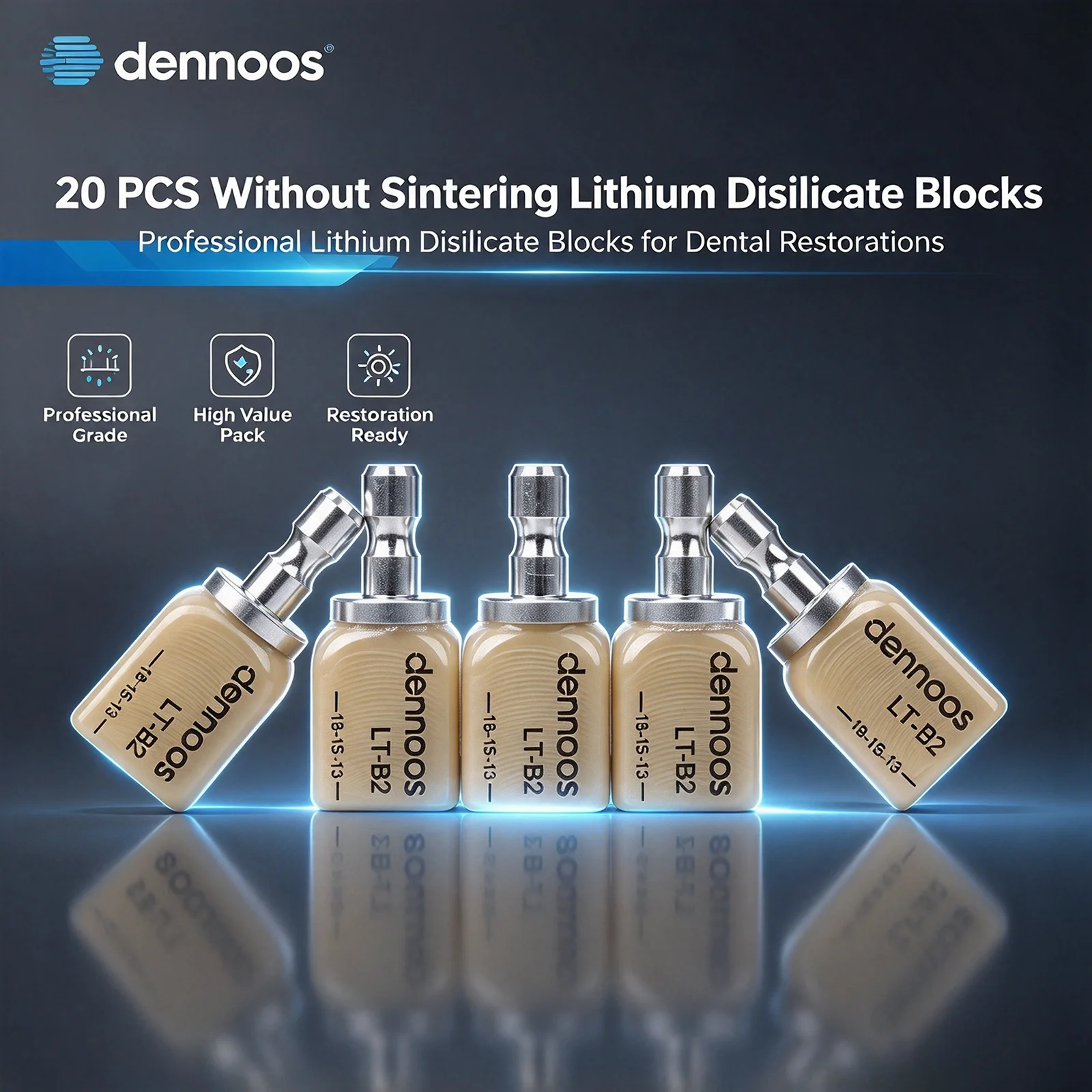 20pcs Lodden Dental Lithium Disilicate Blocks Glass Ceramic Cubes Blocks for CAD CAM Sirona Cerec System Non Sintering