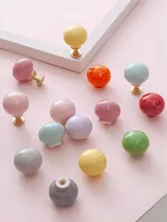 Ceramic Cabinet Handles for Children's Room Cute Home Decor Wardrobe Pulls Colorful Round Ball Drawer Knobs Furniture Hardware