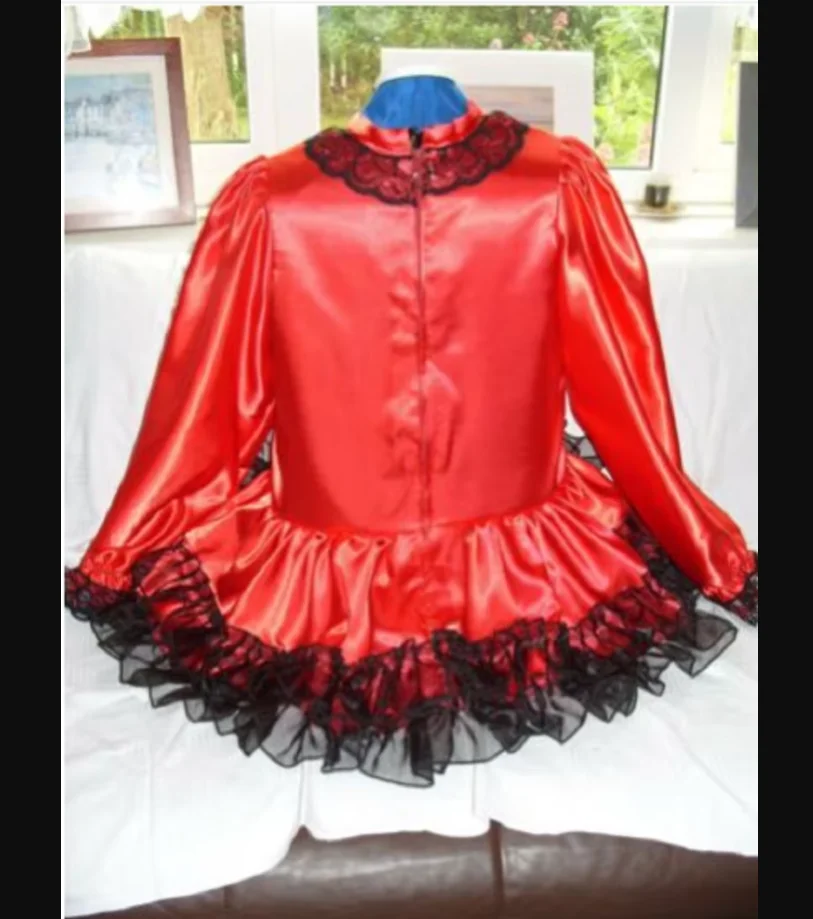 French Sissy Adult Baby Neutral CD / TV Fetish Satin Red Black Organza Dress and Skirt Maid Dress Can Be Customized