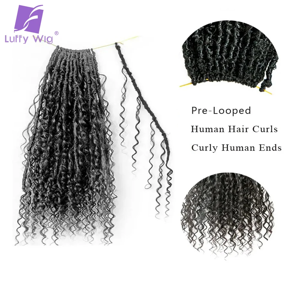 Locs Human Hair Extensions Crochet Box Boho Locs Braids Pre Looped Curly Ends For Women Faux Locs Human Hair LuffyWig