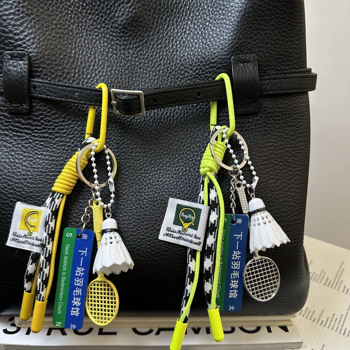 Next Station Is Badminton Court Alloy Badminton Racket Set Acrylic Printed Sign Bag Pendant Keychain Mobile Phone Accessories