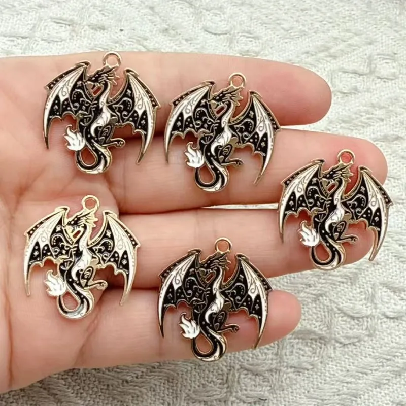 10pcs Flying Dragon Charm for Jewelry Making Animal Enamel Earrings Necklace Pendant Keychain DIY Craft Accessories