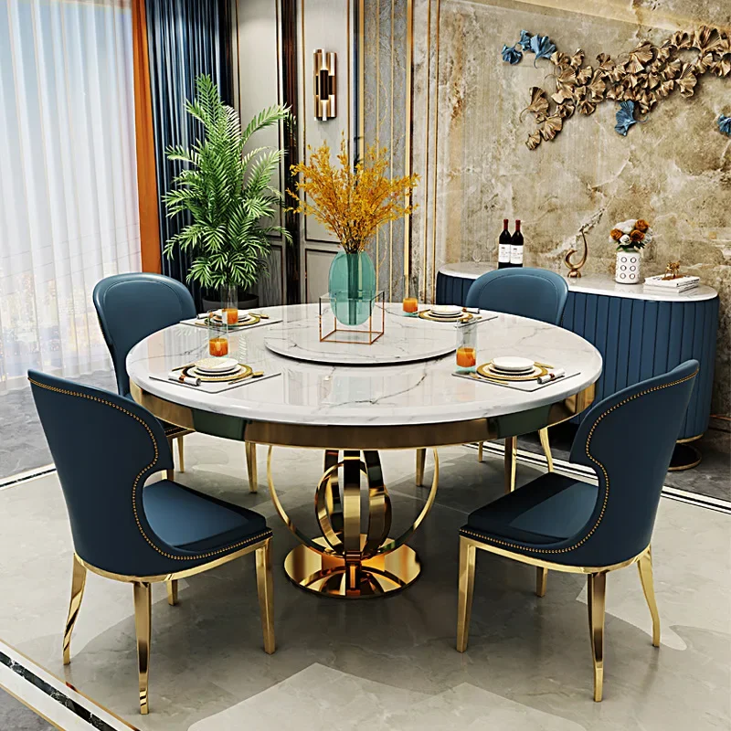 Modern Home Furniture Ceramic Dinner Dinning Room Table Sets 6 Seater Stainless Steel Marble Luxury Dining Table And Chairs