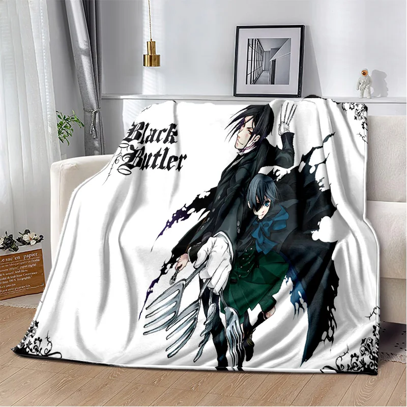 3D Anime Black Butler Cartoon Blanket,Soft Throw Blanket for Home Bedroom Bed Sofa Picnic Travel Office Rest Cover Blanket Kids