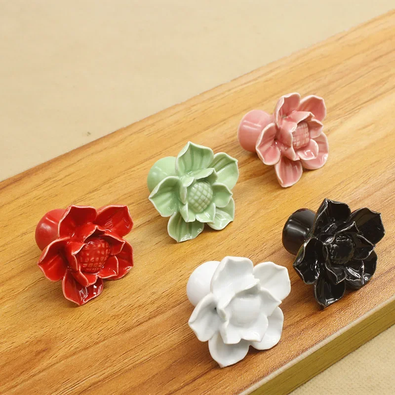 Ceramic handle colorful lotus Garden children cartoon handle flower cabinet drawer wardrobe handle