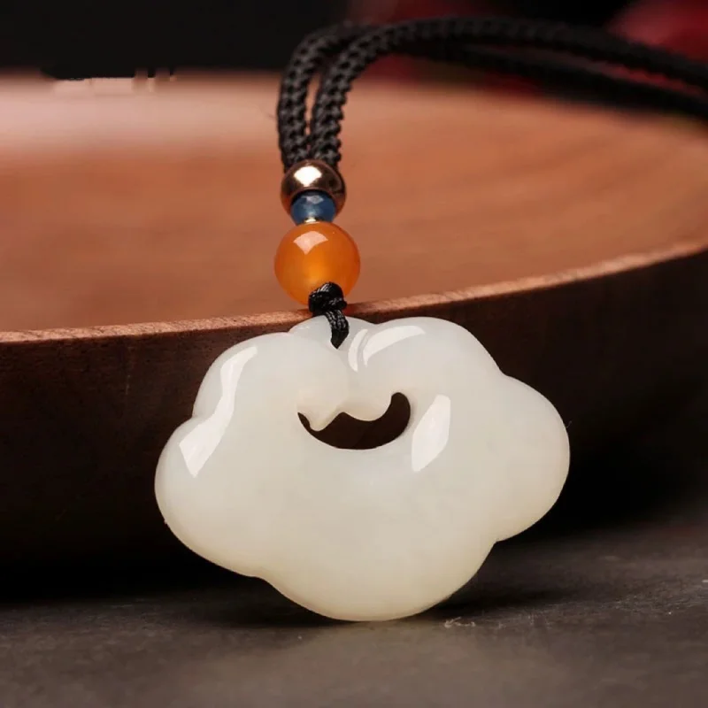 Hetian Lock of Good Wishes Boys and Girls Children Necklace White Jade Pendant Hanging Ornament