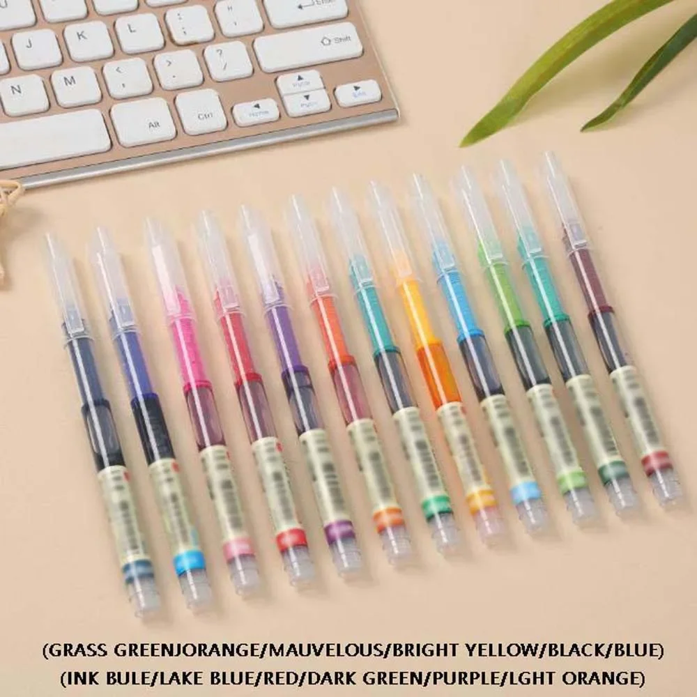 12PCS Color Quick-drying Straight Liquid Full Needle Pen, Simple Large Capacity Neutral Pen, Suitable for Drawing, Note-taking