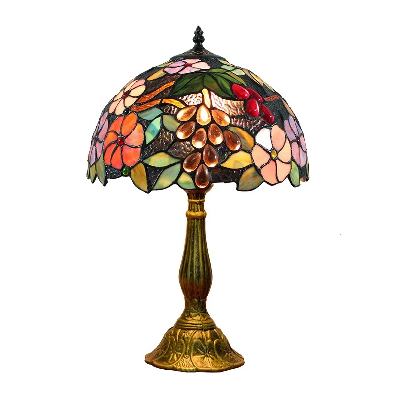 

European creative Mediterranean stained glass living room dining room bedroom bedside table lamp bar pastoral grape retro light