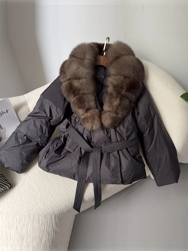 Mumaroho 2024 Autumn Winter Women 90% White Duck Down Jacket Fox Fur Coat Parkas Feather Short Puffer Coat