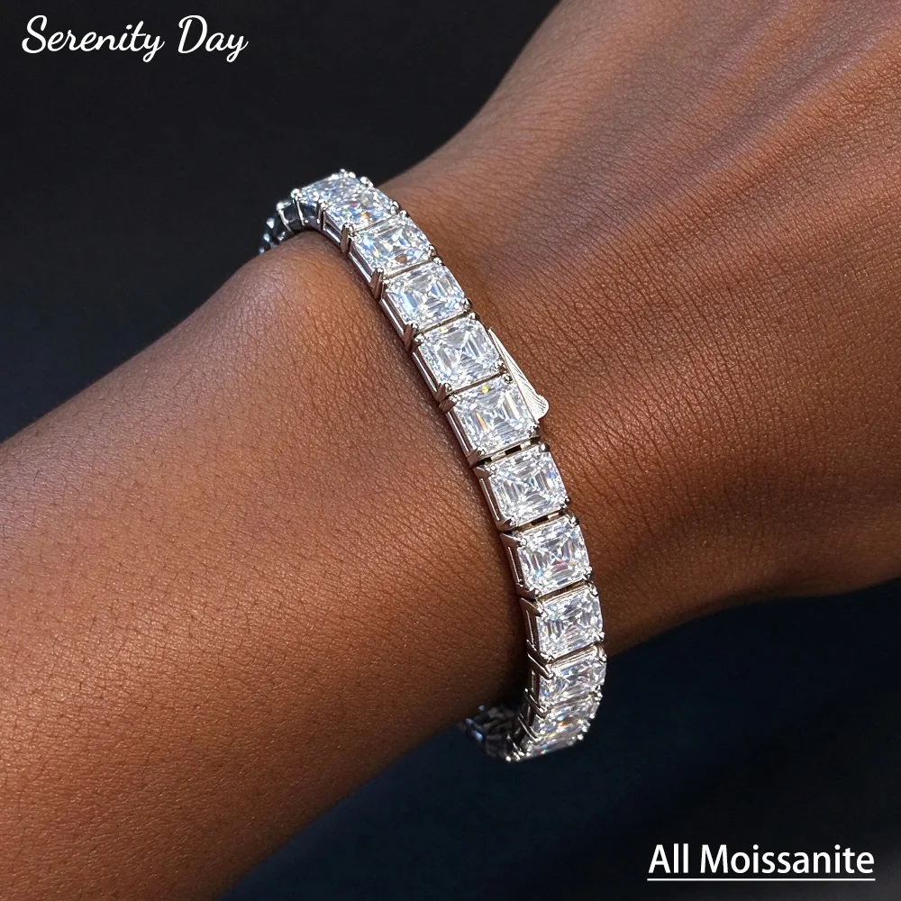 Serenity 6*6mm Full Moissanite Tennis Bracelet for Women 1ct Asscher Cut Lab Diamond Bracelet S925 Sterling Silver Chain Jewelry