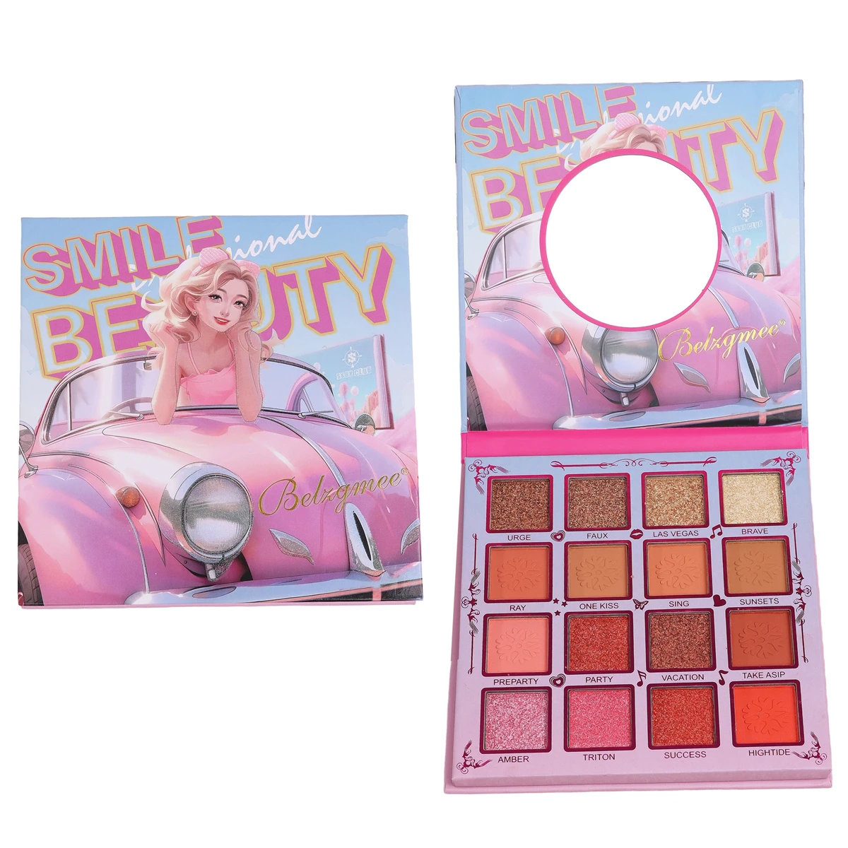 BELZGMEE 16 colori Matte Eyeshadow Palette Book con specchio Beauty Girl Glitter Blush Eyes Shadow cosmetici professionali per il viso