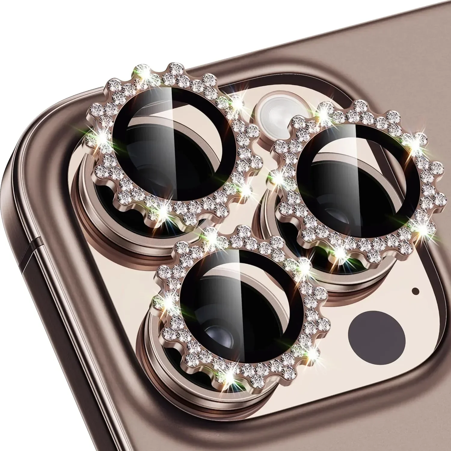 Bling 3D Metal Gear Design Diamond Kameraobjektiv-Glasschutz für iPhone 17 Pro Max 15 14 Pro 16 Plus 13 Mini-Hüllefreundliche Ringe