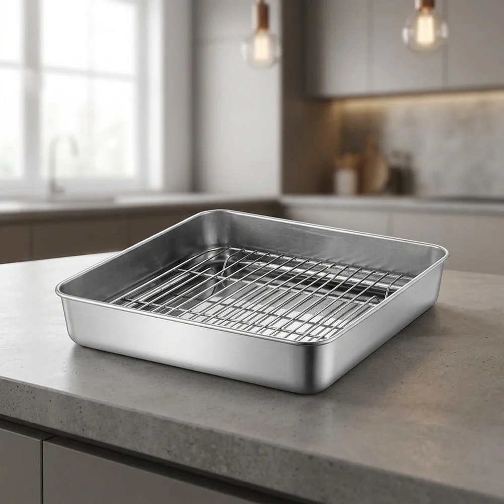 Stainless Steel Tray for Fryers with Mesh Enabling Better Airflow and Less Oil Absorption in Cooked Foods Stainless