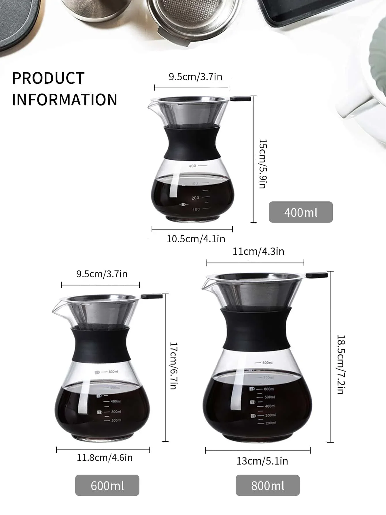 Pour Over Coffee Brewer with Stainless Steel Coffee Filter, Dripper Coffee Maker Pour Over with Thermal Insulating