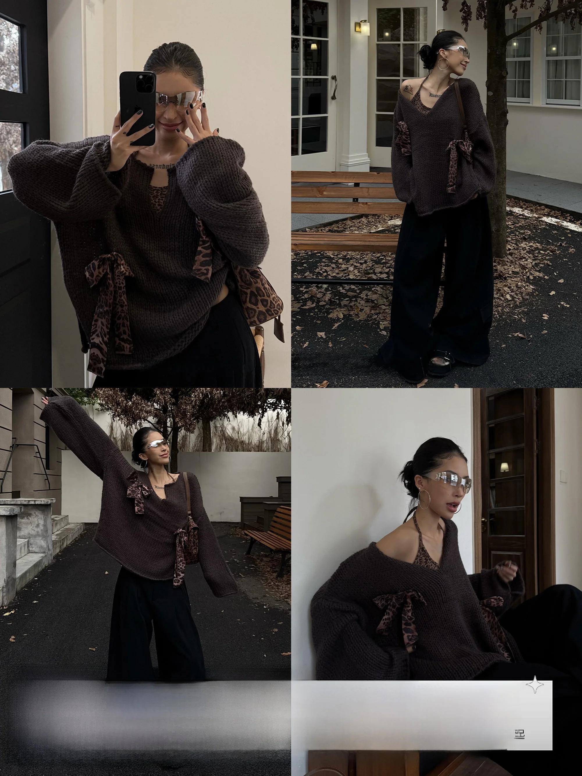

Wildlife Zero Leopard Print V-Ne Loose Sweater Two-Piece Set Women's Faionable Autumn Collection U-Ne Hanging Strap Vest