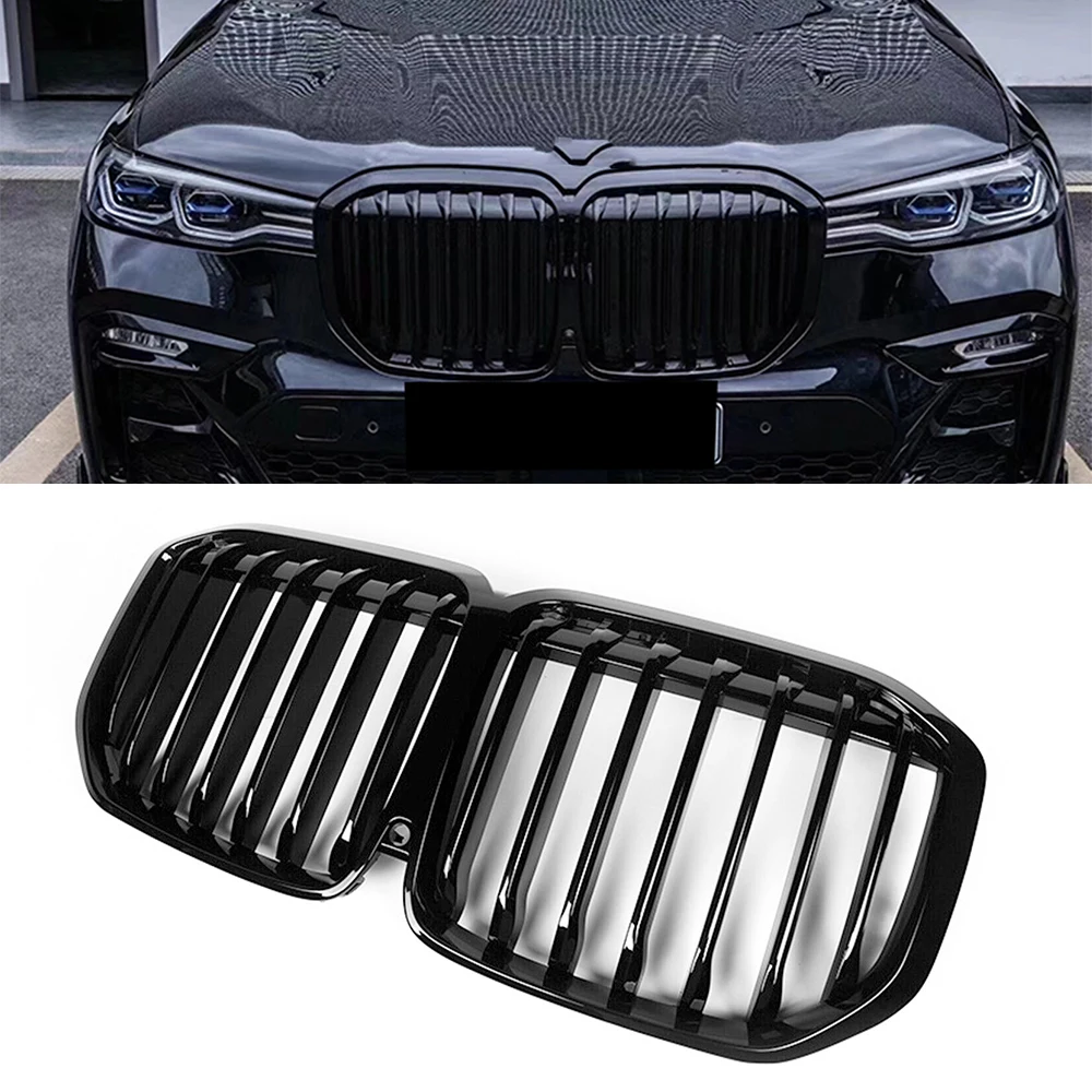 

Racing Grills For BMW X7 G07 2019 2020 2021 2022 Front Kidney Grille Glossy Black Single Line Upper Bumper Intake Hood Mesh Grid