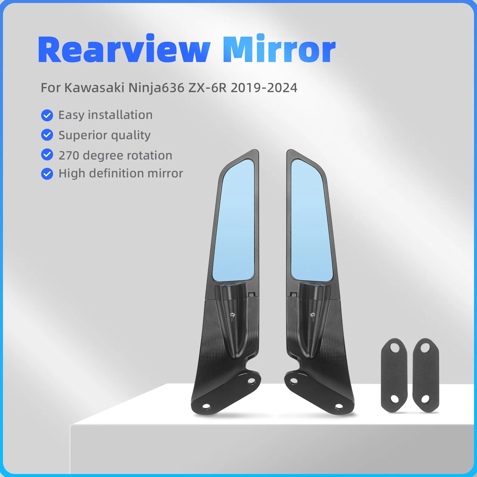 

Motorcycle Mirror Blue Anti-glare Wind Wing Rotating Rearview Mirror Kit For Kawasaki NINJA 636 ZX-6R ZX 6R ZX6R 2019-2024 New