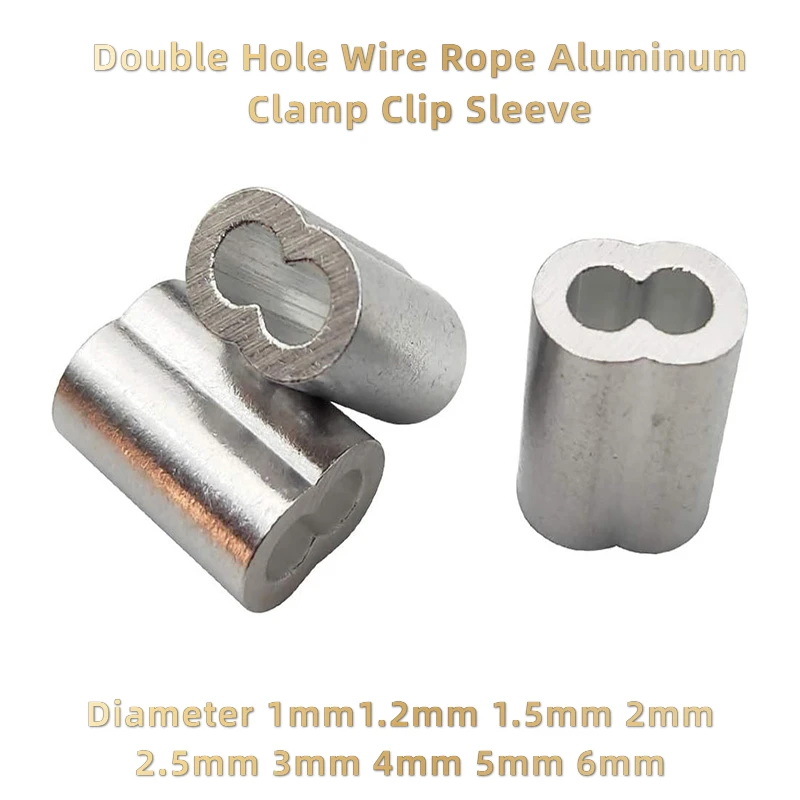 10-200PCS Double Hole Wire Rope Aluminum Clamp Clip Sleeve Diameter 1mm1.2mm 1.5mm 2mm 2.5mm 3mm 4mm 5mm 6mm