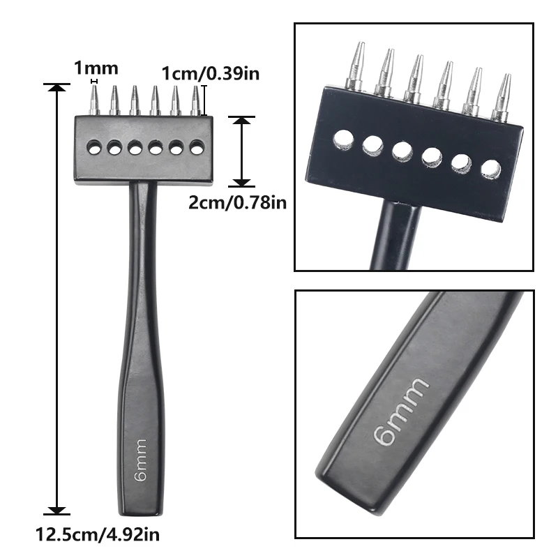 2/4/6 punzone a punta strumento in pelle nera 4mm 5mm 6mm allacciatura cucitura punzone foro tondo punzone allacciatura per artigianato in pelle
