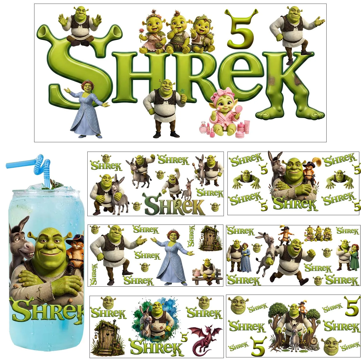 1/5 PCS Cute Cartoon Monster Style Waterproof Party DIY Decals 3D Transfers UVDTF Tumbler Seal Stickers 16oz UV DTF Cup Wraps