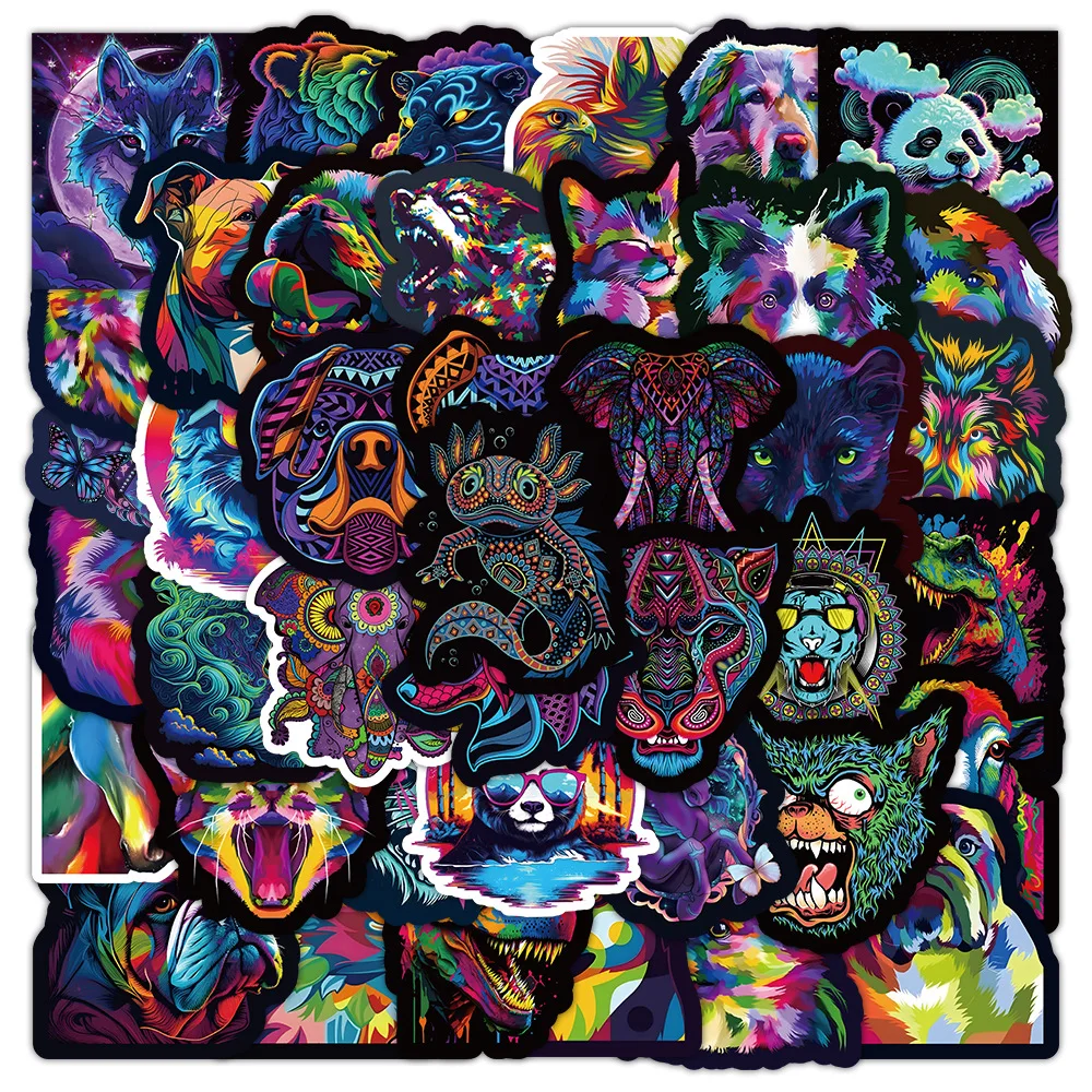 10/30/53PCS Psychedelic Animal Head Sticker Cool Graffiti Personalized Creative DIY Scrapbook Laptop Skateboard Waterproof Decal