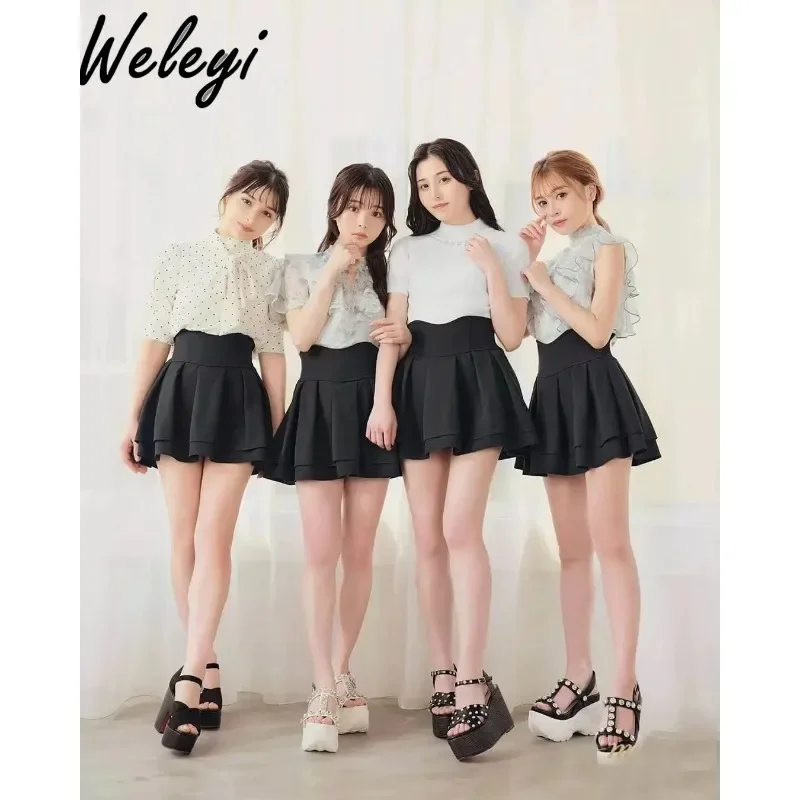 Japanese Mine Series Mass Production Black Shorts Skirt Woman 2024 Spring Jirai Kei Cute Curved Waistline Short Skirts for Women