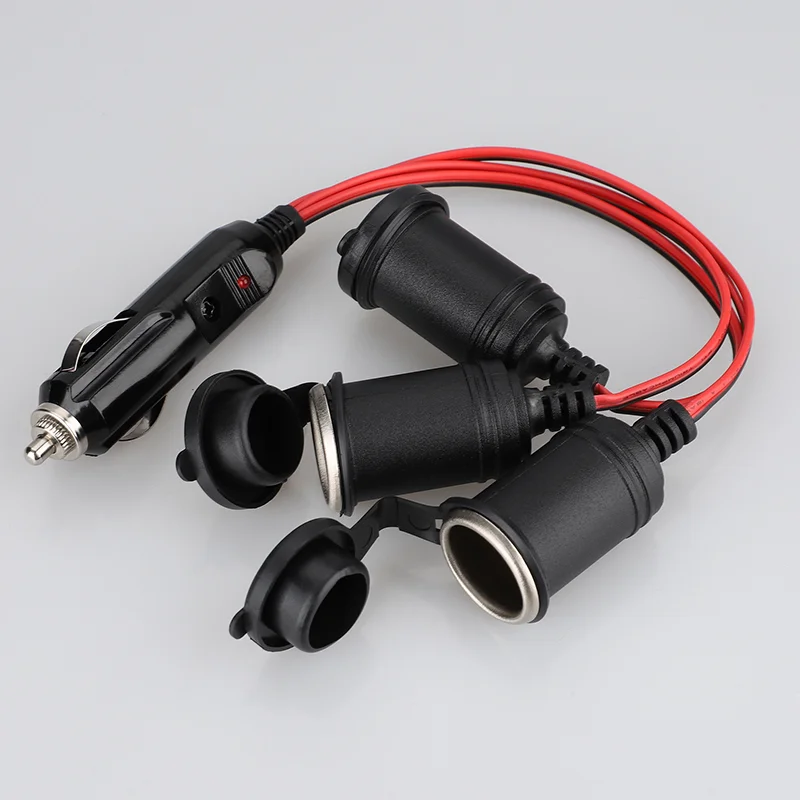 1416/18awgHeavy‑Duty 1‑to‑2/3 Cigarette‑Lighter Extension Wire,25/30CM 12‑24V Male‑to‑Dual‑Female Socket with Over‑Current Fuse