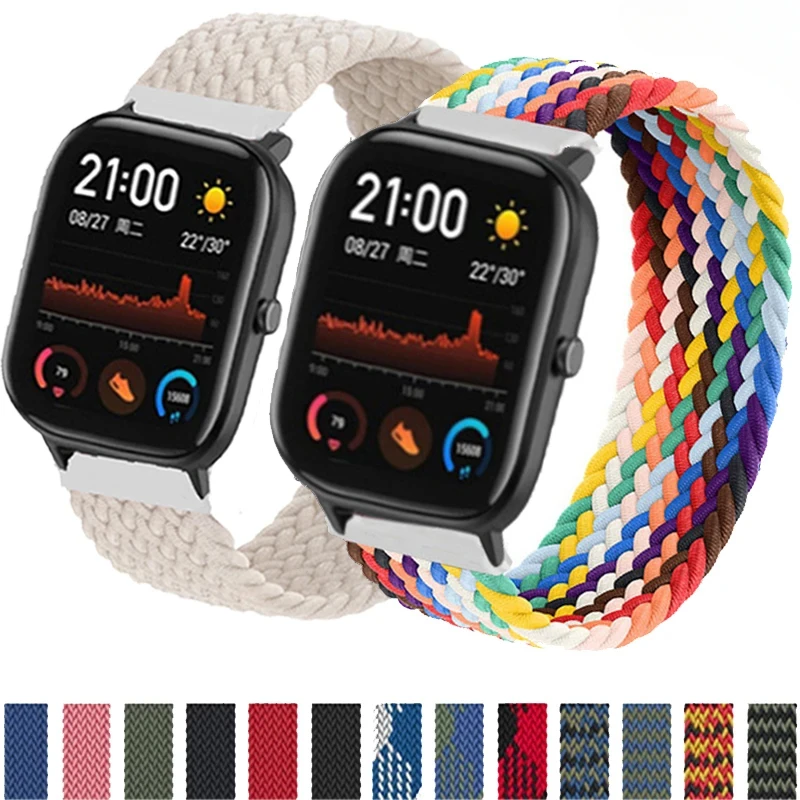 20mm 22mm Braided Solo Loop for Amazfit GTS/4/3/2/2e/GTS2 Mini/GTR 4/3 Pro/GTR2/2e/stratos 2/3 Bracelet Watch Amazfit Bip Strap