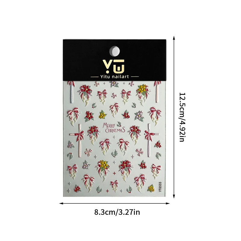 1 Arkusz Naklejek na Paznokcie z Motywem Świątecznym Kokardki, Naklejki Kawaii do Zdobienia Paznokci, Akcesoria DIY na Nowy Rok, Naklejki do Manicure