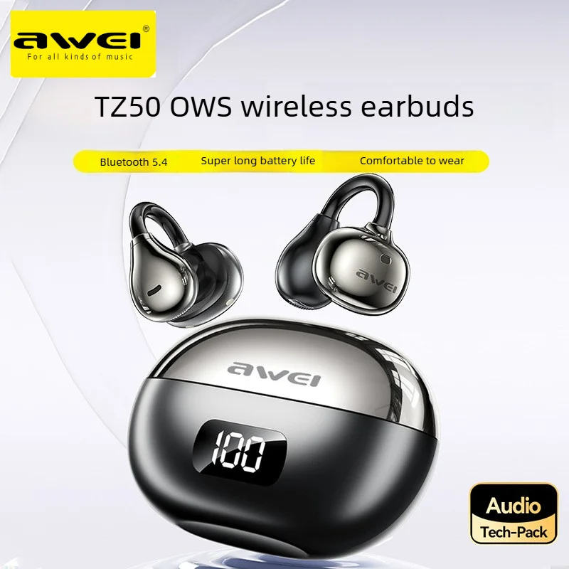Беспроводные Bluetooth-наушники Awei TZ50 с креплением на ухо, технологией OWS, водонепроницаемые, для спорта и фитнеса, с открытым ухом и пространственным объемным звуком