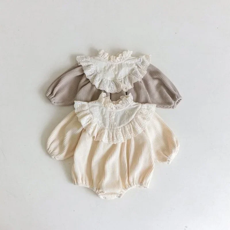 

Newborn Baby Girl Vintage Romper Lace Ruffle Infant Toddler Longsleeve Jumpsuit Onepiece Outfit Autumn Spring Baby Clothes 3-18M