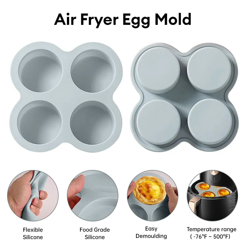 4 Holes Air Fryer Egg Mold Silicone Cake Mold Non-Stick Air Fryer Egg Pan Egg Steamer Tray Kitchen Baking Mold Fried Egg Tool