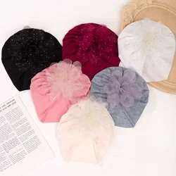 0-3T Headwraps Solid Big Flower Cotton Babe Turban Hats for Baby Girls Beanies Thin Elastic Caps Bonnet Newborn Toddler