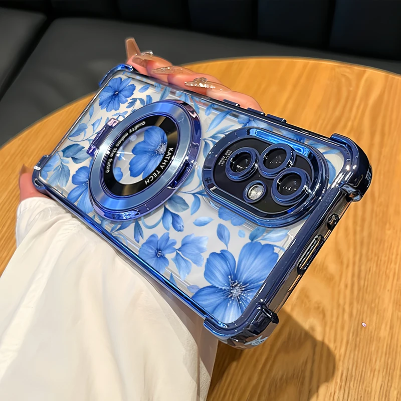 Blue Watercolor Floral Pattern Case For OPPO Realme 13 Pro Plus 12 11 9 4G 5G Transparent Soft Four Corners Anti Drop Cover Capa