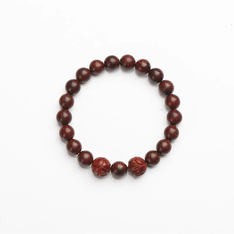 Lotus Carved Small Leaf Rosewood Bead Single Wrap Bracelet Buddhist Prayer Beads for Men Women Couples Gifts