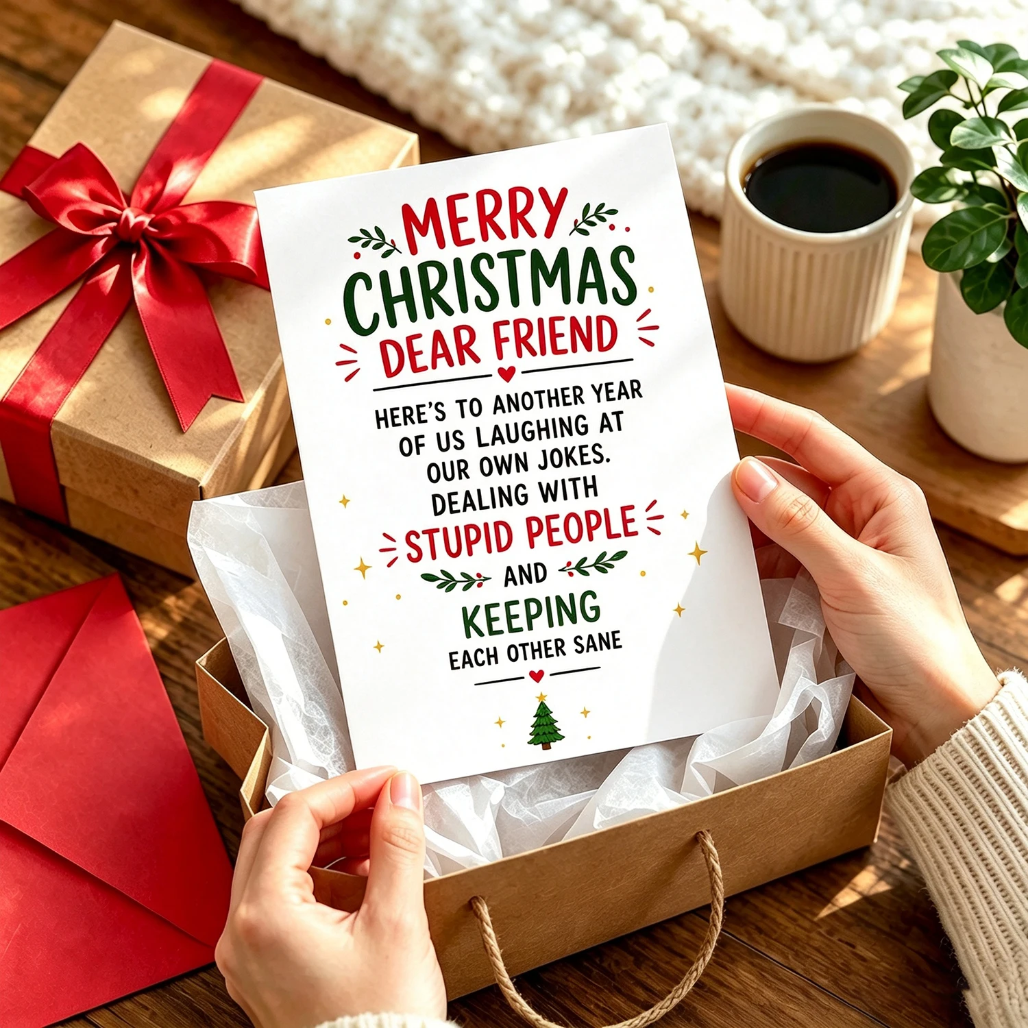1 Greeting Card + 1 Envelope, Funny Christmas Card for Friends, Merry Christmas Greeting Card for Dear Friends, Humorous Friendship Holiday Card, Best Friend Card, Holiday Party Gift Card, Christmas Eve Card for Friend