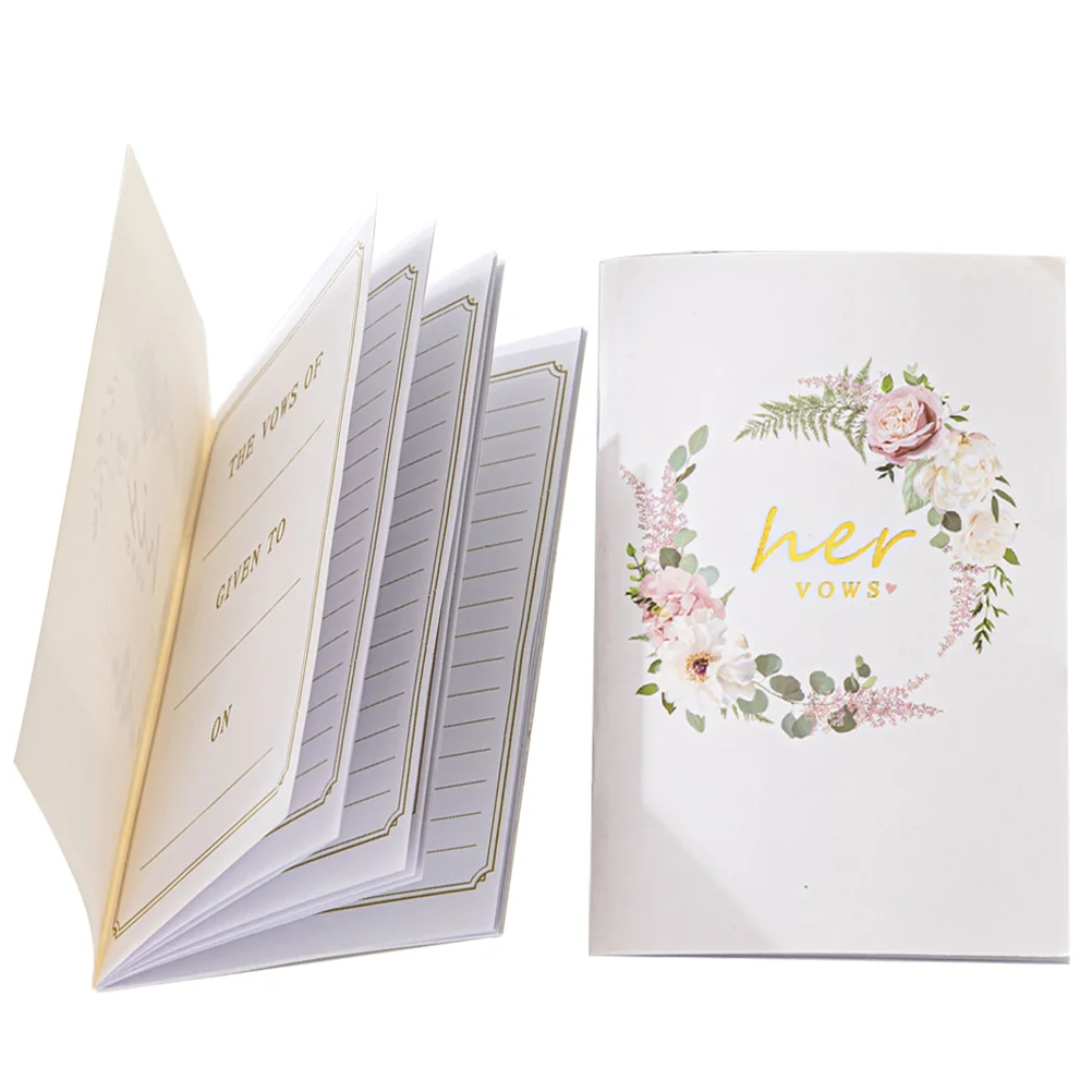 2 Pcs Wedding Vows Book Certificates Bow Books Swearing Cards His and Her Notebook Lovers