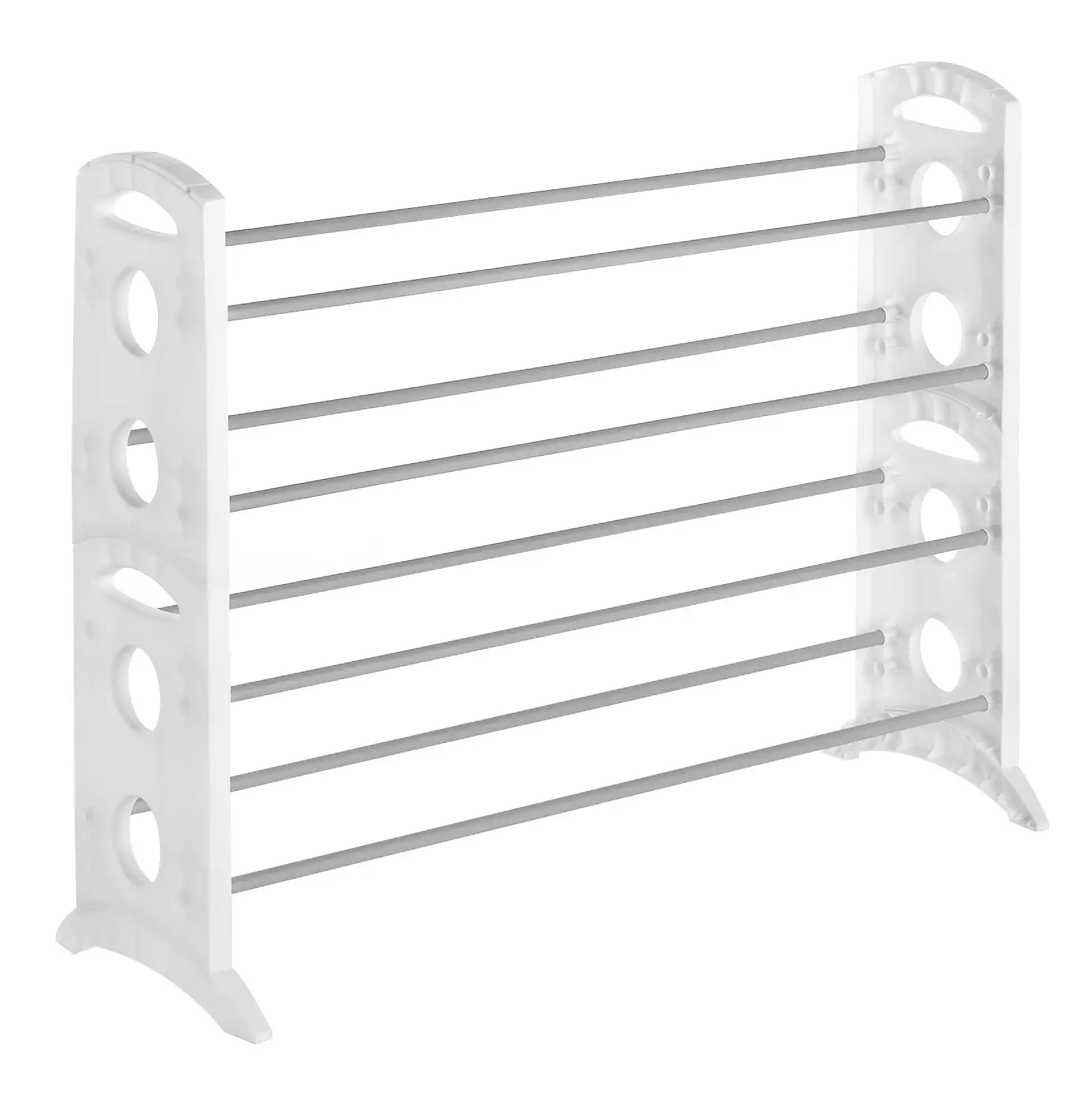 

4-Tier, 20 Pair Freestanding Closet Shoe Rack, Metal and Plastic, Silver and White