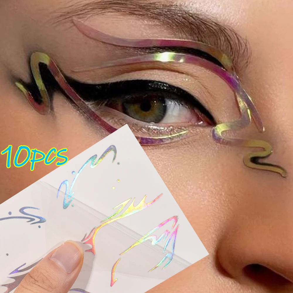 10pc Random Styles Laser Eye Tattoos Colorful Waterproof Temporary Eye Art Makeup 3D Realistic Glitter Laser Face Tattoo Sticker