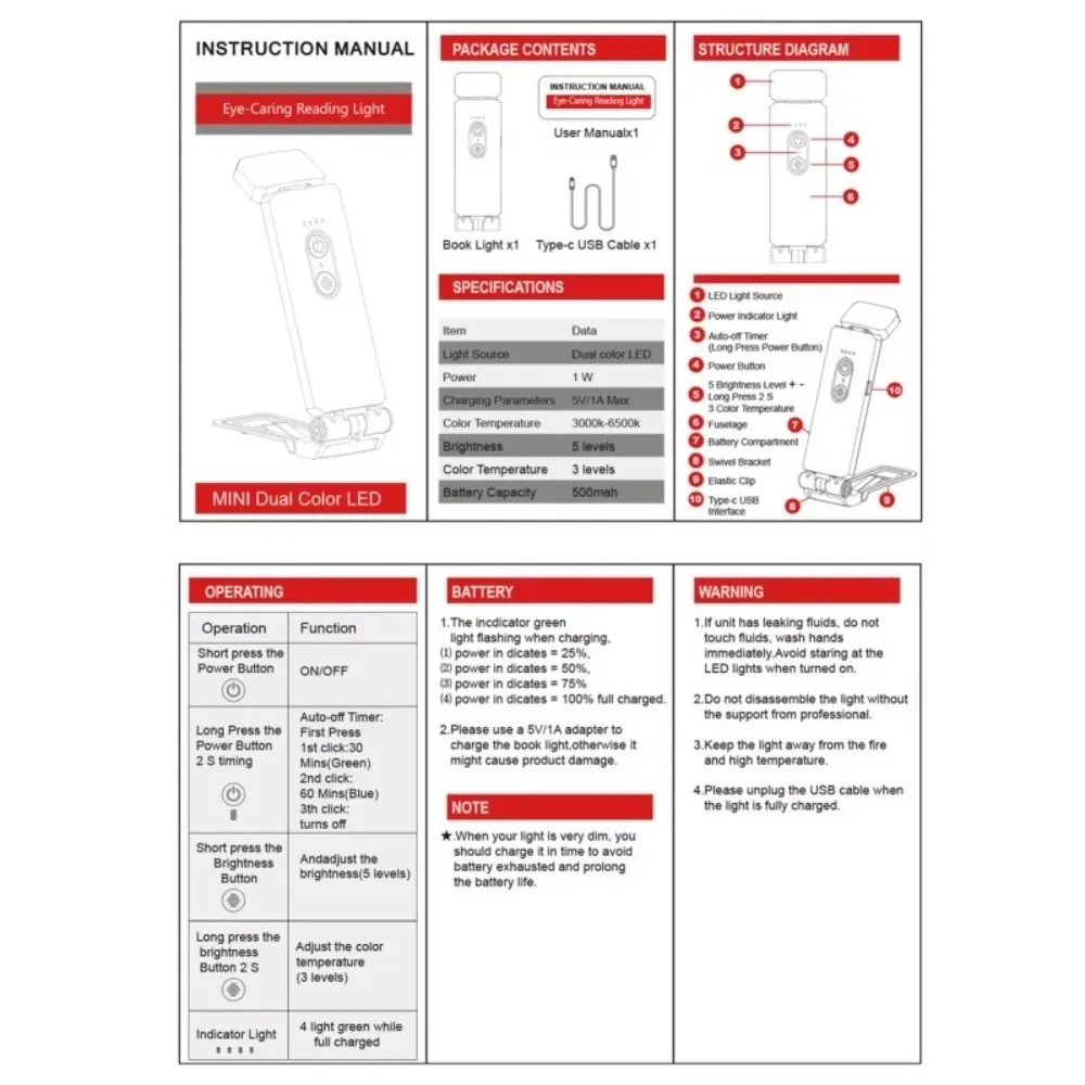 

Новые USB перезаряжаемые лампы для чтения, мини-портативная лампа-закладка, защита глаз в 5-яркости, клипса, лампа для ночного чтения