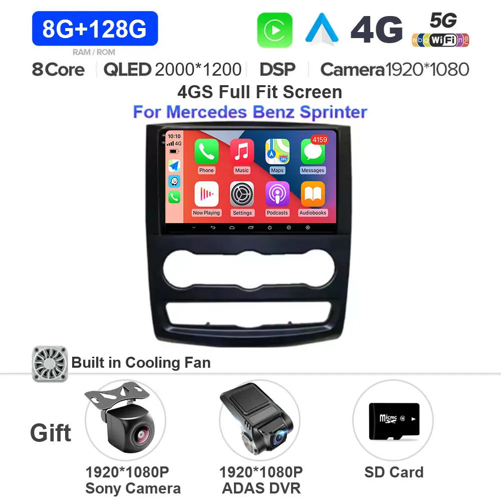 Android 15 Auto Multimedia Videospeler GPS Stereo met CarPlay WiFi 5G DSP voor VW Crafter Mercedes Benz Sprinter