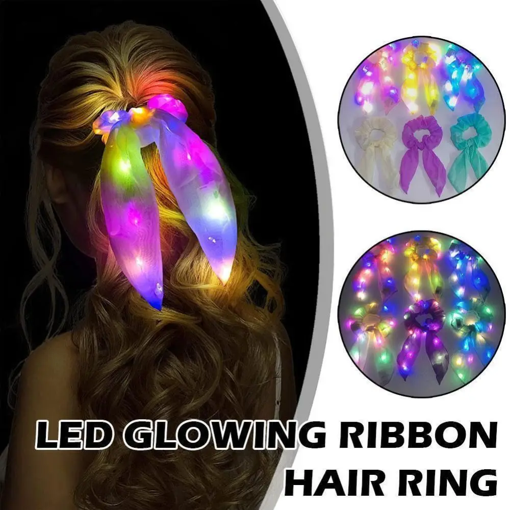 

Hair Accessories Light Up LED Luminous Hair Bands Mix Color Elastic Headwear Party Supplies Glow In The Dark Hair Rope Girls