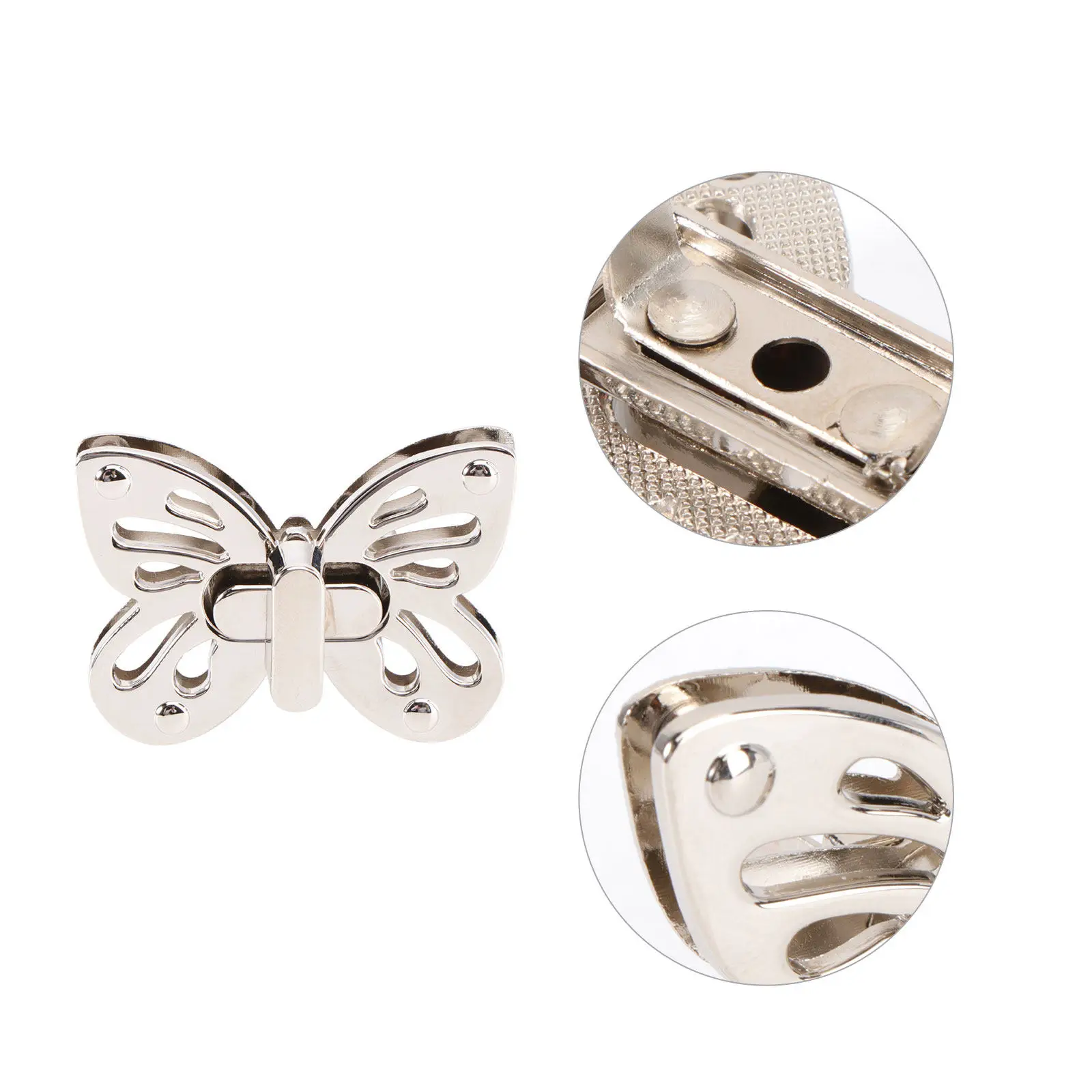 2Pcs Butterfly Style Bag Lock Zinc Alloy Delicate Handbag Clasp Replacement for Purse Clutch Bag Accessories Silver