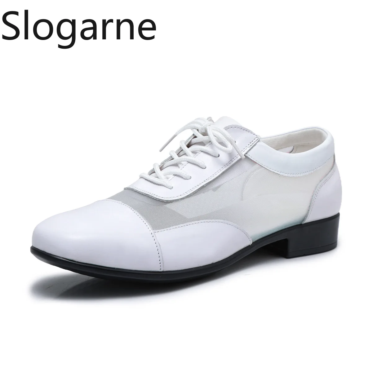 2026 New Men Cow Leather Mesh Dance Shoes Male Cool Breath Dance Sneakers Soft 3.5CM Heels Summer Latin Shoes Modern Dance Wear