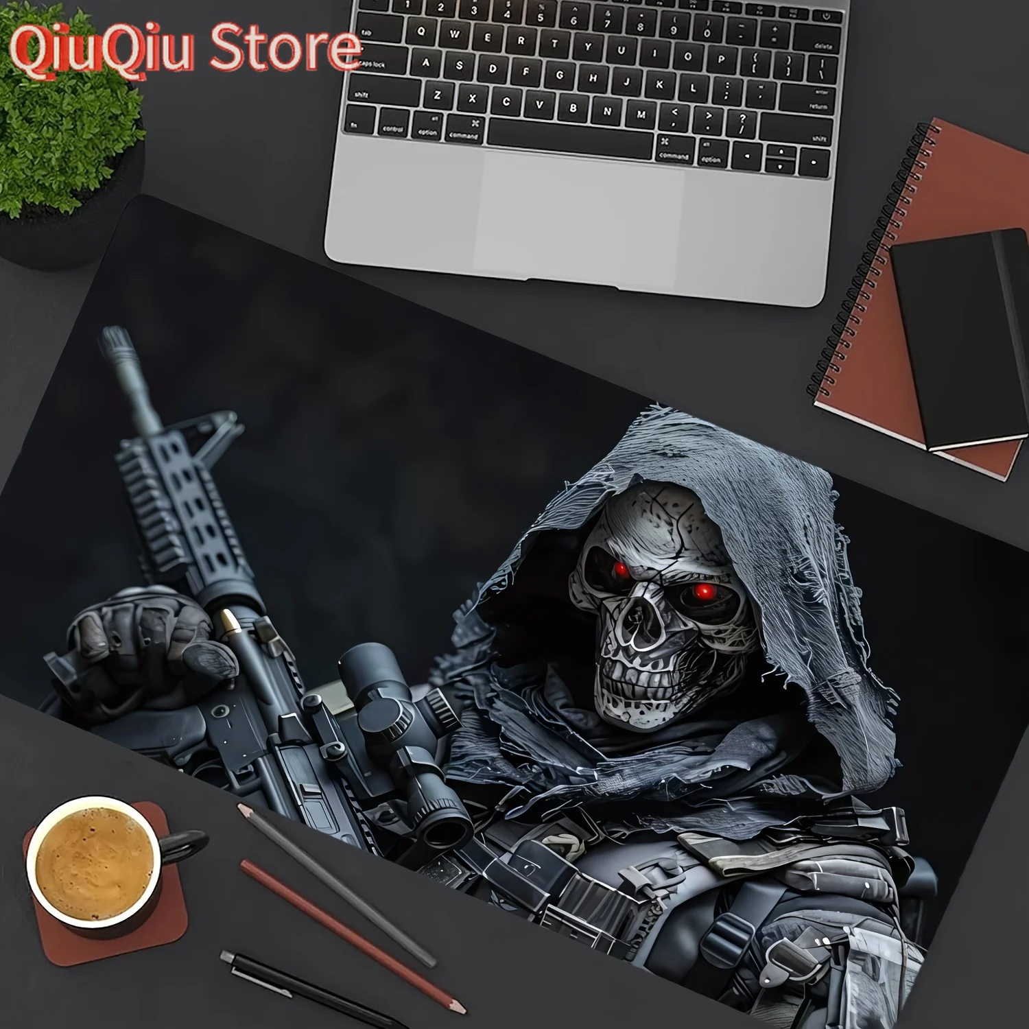 Anime Skull Gun Tappetino per mouse da gioco grande 900x400MM Tappetino da scrivania in gomma Bordi cuciti Tappetino per mouse da ufficio antiscivolo per giochi e lavoro