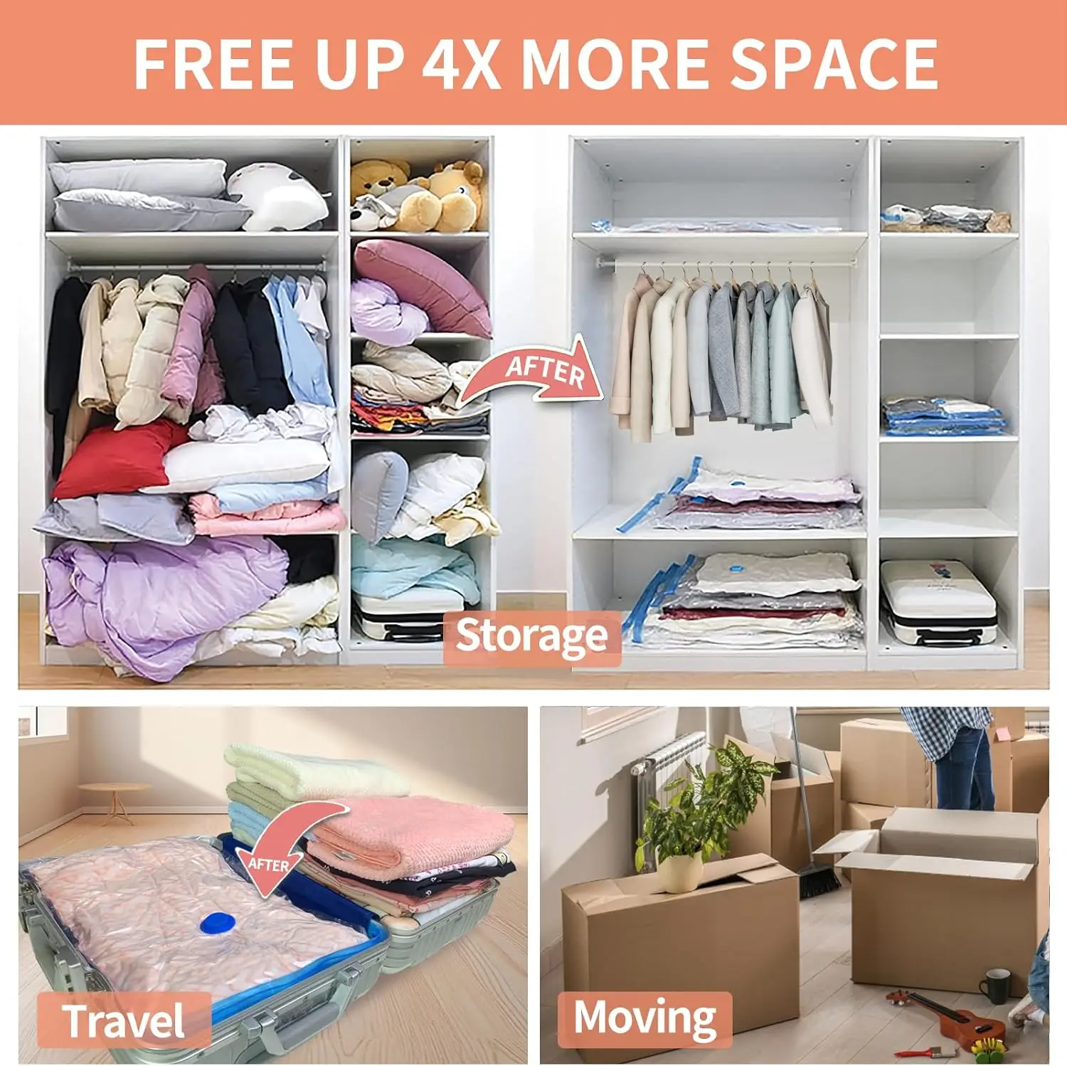 Vakuum-Aufbewahrungsbeutel Platzsparend 80% Mehr Kompression Organizer Vakuumierbeutel mit Reise-Handpumpe für Decken Kleidung – Detail 1