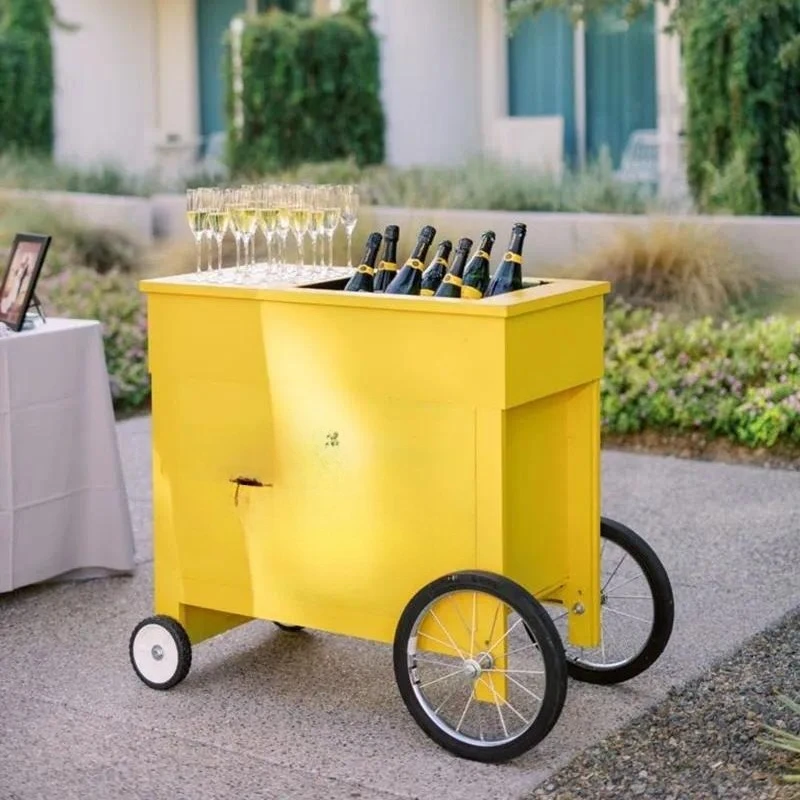 Custom Champagne Bar Cart Mobile Wine Serving Trolley with Glass Holders for Wedding Party Event Decor