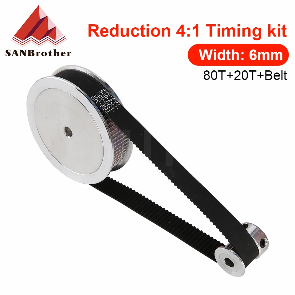 

Timing Belt Pulley Set GT2 80 teeth 20 teeth Reduction 4:1/1:4 3D printer accessories belt width 6mm Bore 5 6 6.35 8 10 12 14mm